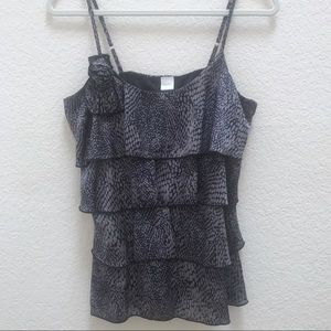 French Ruffle Spaghetti Strap Blouse Dark Blue